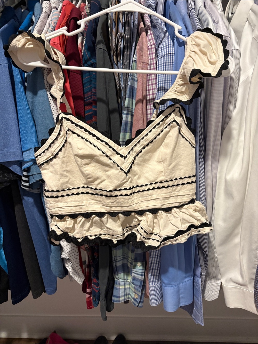 Ruffled Cream Cropped Camisole with Black Trim